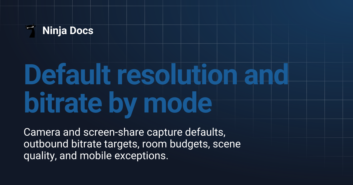 Default resolution and bitrate by mode | Ninja Docs